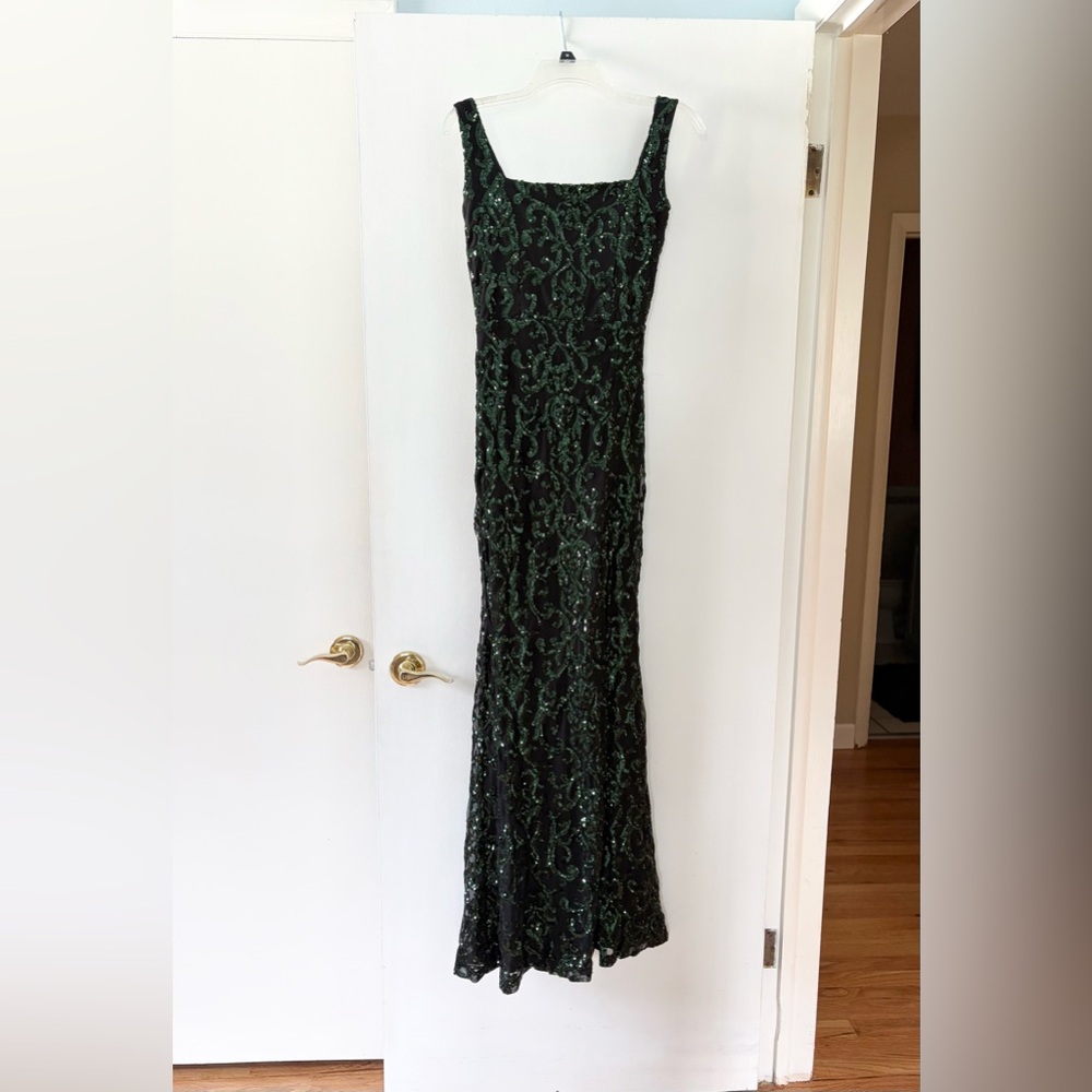 Windsor jovie black green sequin gown prom dress small - Picture 2 of 8